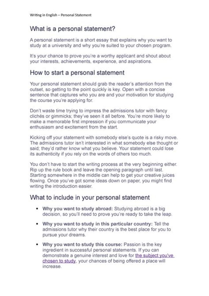 What is important in a personal statement