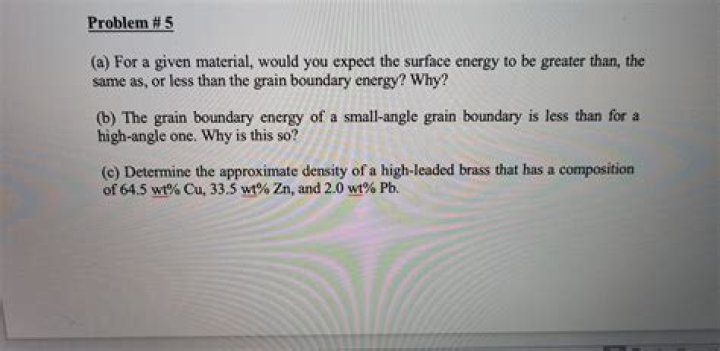 Would you expect the surface energy of a given material to be greater than the same as or less than the grain boundary energy